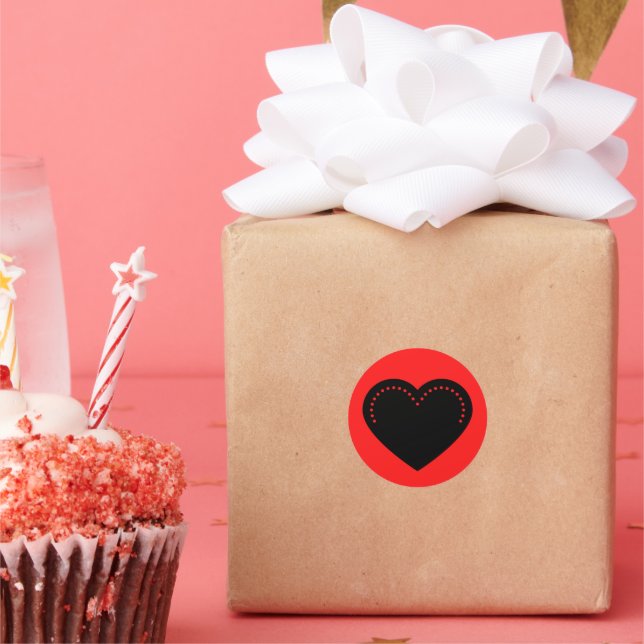 Pegatina redondo clásico de Love Heart Black Valen (Fiesta)