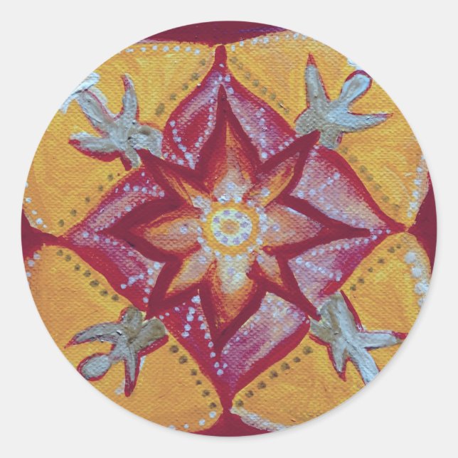 Pegatina redondo clásico de Mandala Peace, brillan (Anverso)