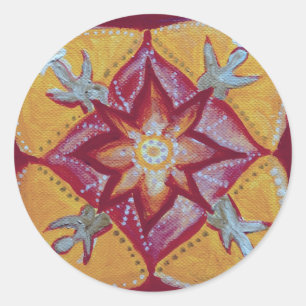 Pegatina redondo clásico de Mandala Peace, brillan