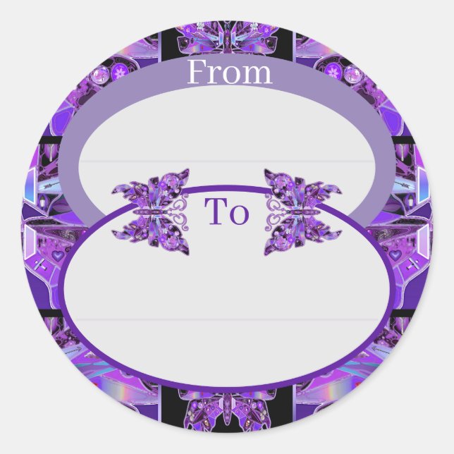 Pegatina redondo clásico de mariposa morada 31 (Anverso)