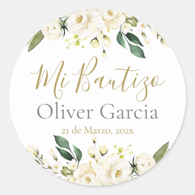 Pegatina redondo clásico de Mi Bautizo (Anverso)