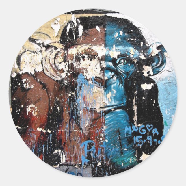 Pegatina redondo clásico de mono, brillante (Anverso)