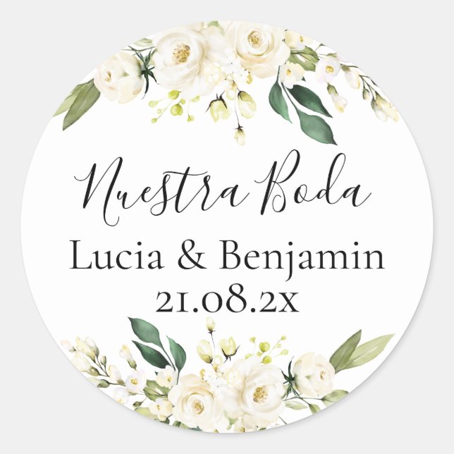 Pegatina redondo clásico de Nuestra boda (Anverso)