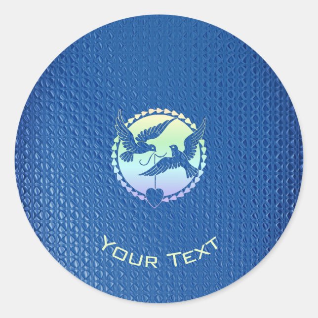 Pegatina redondo clásico decorativo de palomas azu (Anverso)