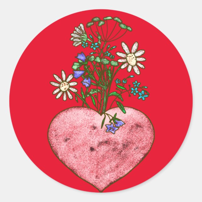 Pegatina redondo clásico del corazón flamantemente (Anverso)