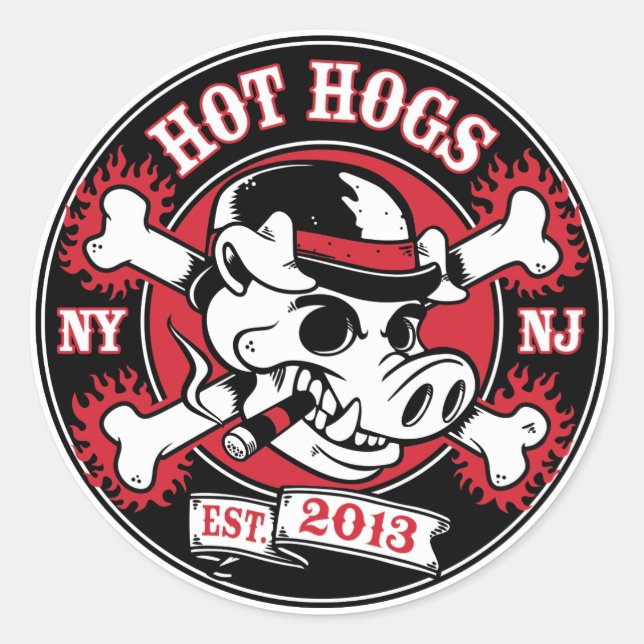 Pegatina redondo clásico Hot Hogs™ (Anverso)