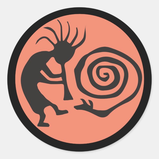 Pegatina redondo clásico Kokopelli (Anverso)