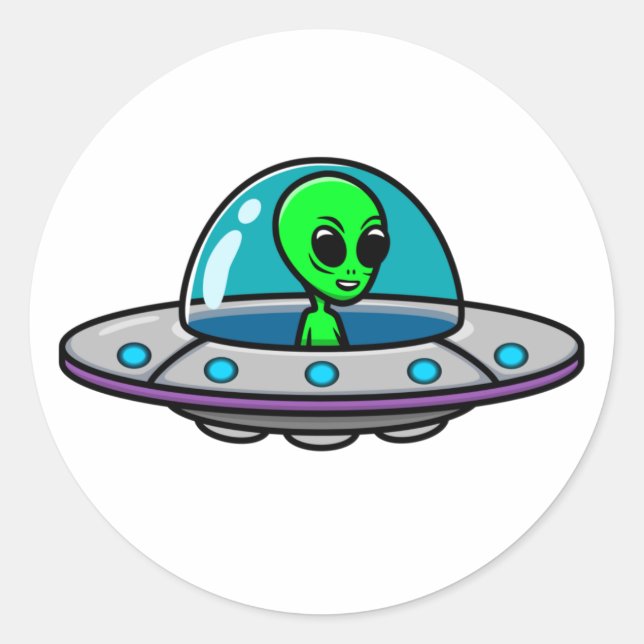 Pegatina redondo clásico para OVNI y Alien (Anverso)