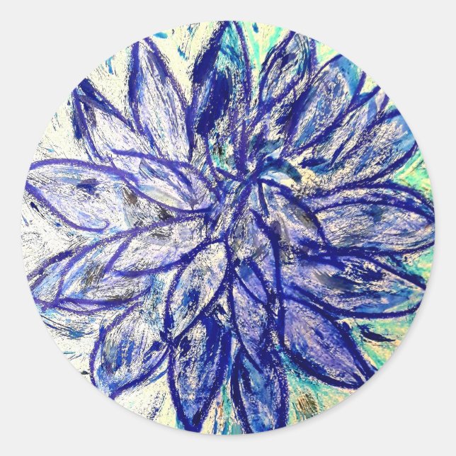 Pegatina redondo clásico Rare Blue Dahlia (Anverso)