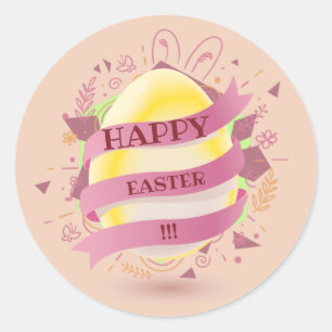 Pegatina redondo clásico-rosa de Cuta Feliz Pascua
