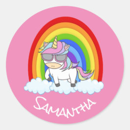 Pegatina redondo clásico rosa Fiesta de unicornio