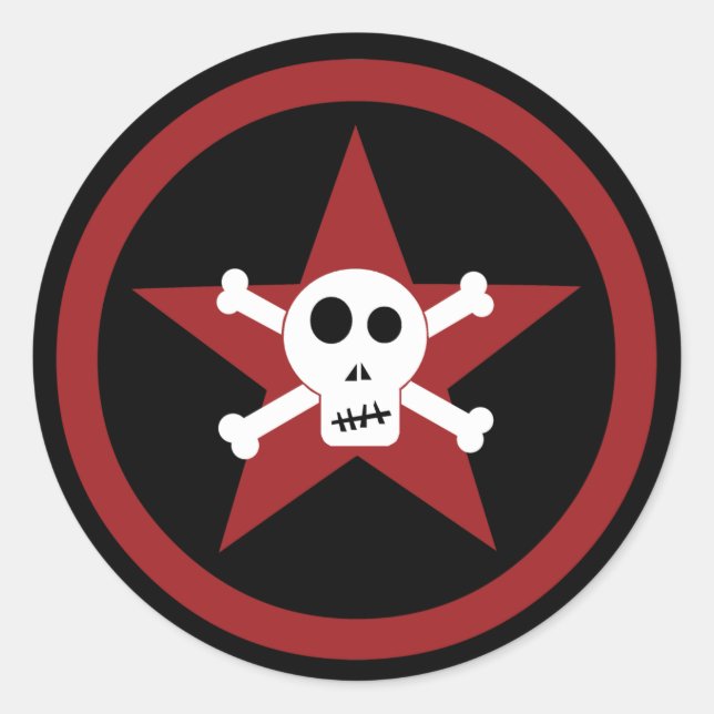 Pegatina redondo clásico Skull & Star (Anverso)