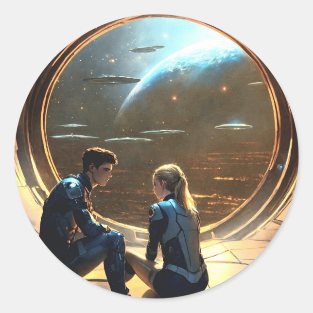 Pegatina redondo de abrazo sombreado (Anverso)