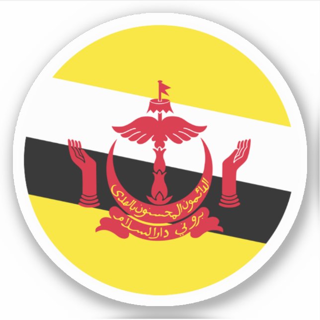 Pegatina redondo de bandera de Brunei (Anverso)