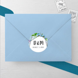 Pegatina redondo de Boda de flores de hidrangea az