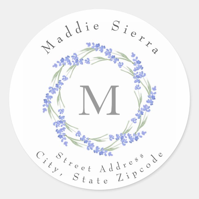 Pegatina redondo de color agua Lavender Wreath Cla (Anverso)