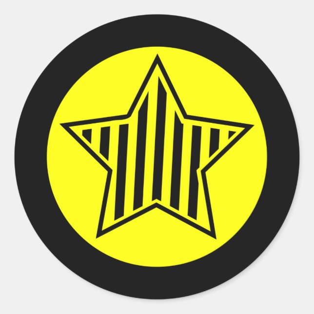 Pegatina redondo de estrella amarilla y negra (Anverso)