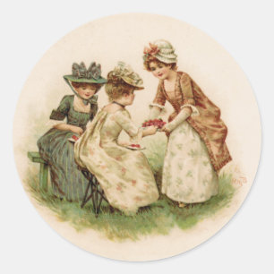 Pegatina redondo de fresa de té antiguo