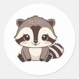 Pegatina redondo de Kawaii Raccoon