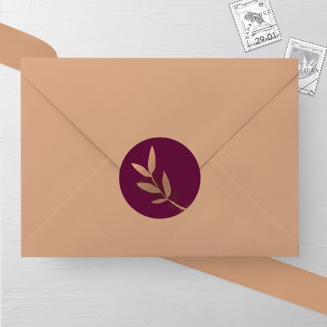 Pegatina redondo de la hoja de Boda Merlot y Bronz (Subido por el creador)