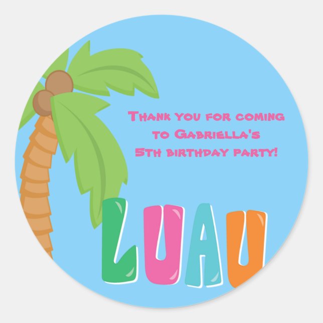Pegatina redondo de la palmera de Luau colorido (Anverso)