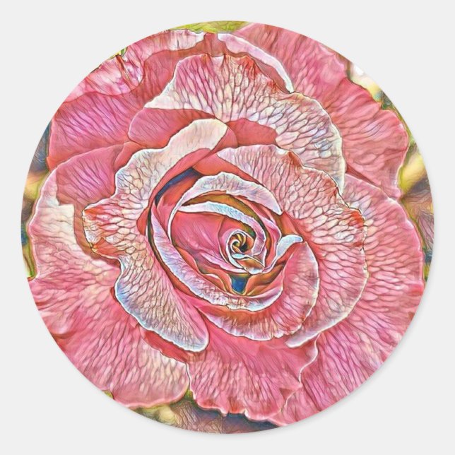 Pegatina redondo de pintura de acuarela rosa rosa (Anverso)