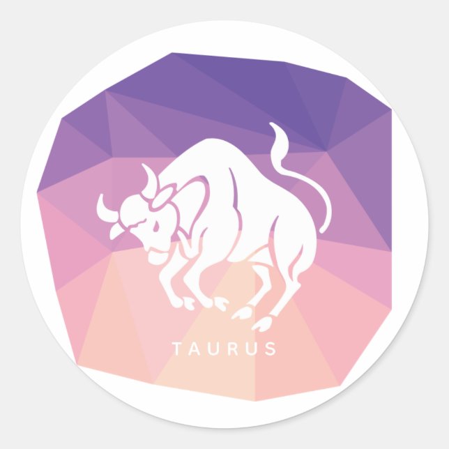 Pegatina redondo de Taurus con fondo rosa/púrpura (Anverso)