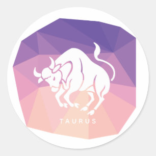 Pegatina redondo de Taurus con fondo rosa/púrpura