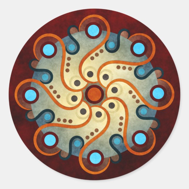 Pegatina redondo de vectores de arte floral azul (Anverso)