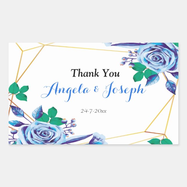 Pegatina redondo floral azul geométrico de marco d (Anverso)