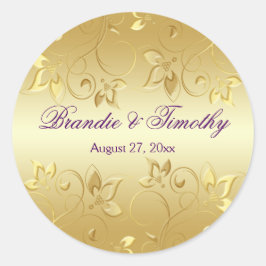 Pegatina redondo Gold Floral y Purple de 1,5"