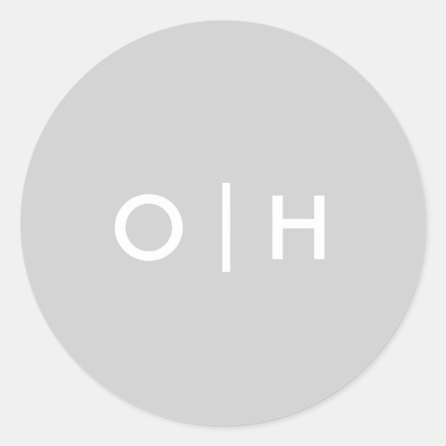 Pegatina redondo gris simple | iniciales/monograma (Anverso)