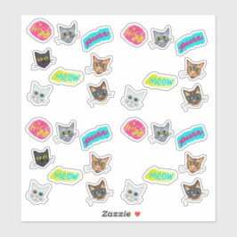 Pegatina Redux de cabezas de gato feliz - con texto