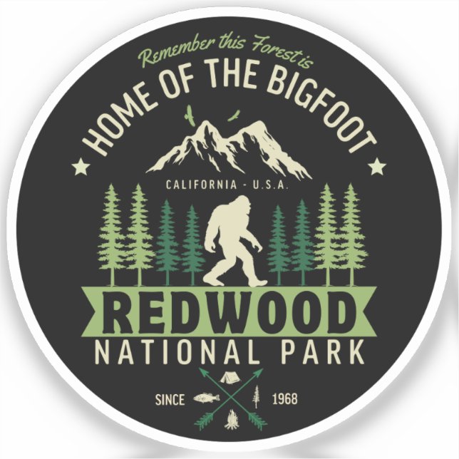Pegatina Redwood National Park Home of the Bigfoot (Anverso)