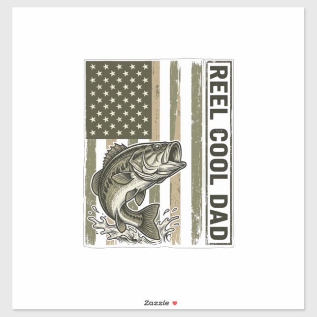 Pegatina Reel Cool Dad Bass Fishing Flag Vector Design_1 (Hoja)