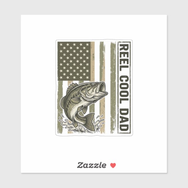 Pegatina Reel Cool Dad Bass Fishing Flag Vector Design_1 (Hoja)