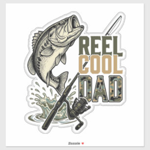 Pegatina Reel Cool Papá Pesca de Lubina Diseño de Grabado V