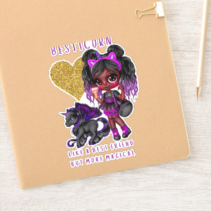 Pegatina Regalo de amiga Unicornio negro Besticorn Mágico