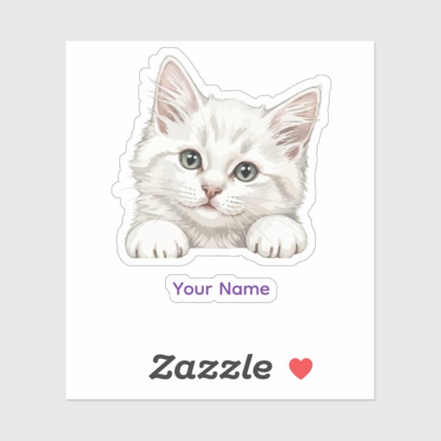 Pegatina Regalo de arte de gatito personalizado con nombre  (Hoja)