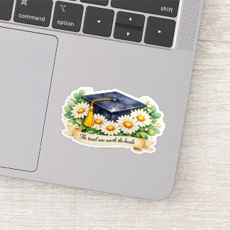 Pegatina Regalo de Graduación Floral Gorra de Graduado Acua