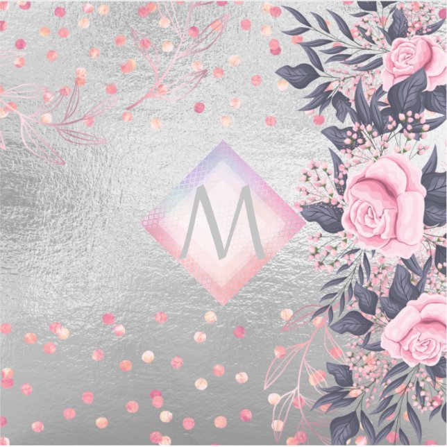 Pegatina Regalo de la Marina Plata Monograma Rosegold Girly (Anverso)