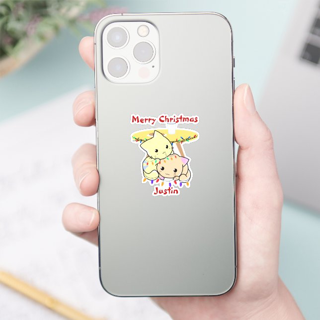 Pegatina Regalo de navidades de gato, nombre personalizado (Teléfono)