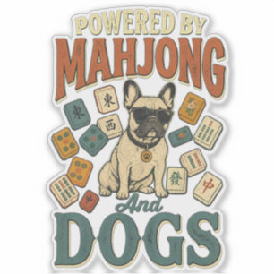 Pegatina Regalo divertido para amantes de Mahjong y Bulldog