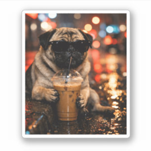 Pegatina Regalo divertido para amantes de pug que beben caf