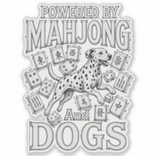 Pegatina Regalo para amantes de Mahjong y perros dálmatas