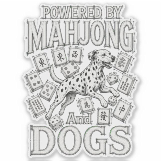 Pegatina Regalo para amantes de Mahjong y perros dálmatas (Anverso)