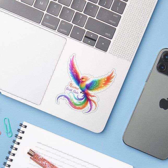 Pegatina Regalo Personalizado de Cumpleaños con Nombre de F (Ordenado portátil con iPhone)