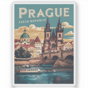Pegatina regalos de viajes antiguos de prague república che