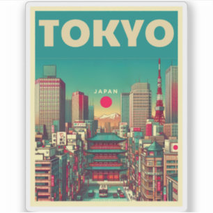 Pegatina regalos vintage de viaje a Tokio Japón