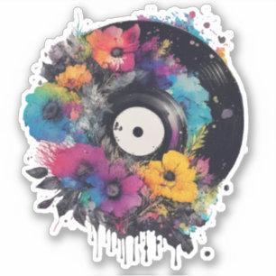 Pegatina Registro de vinilo con flores de colores
